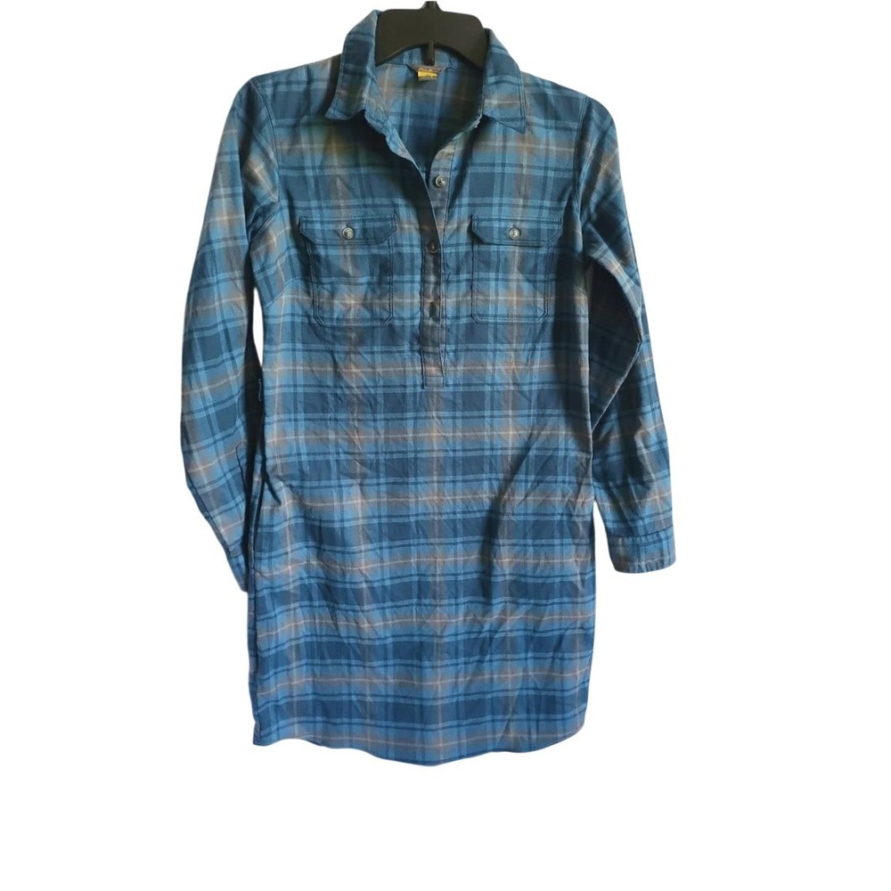 Eddie Bauer Wmen Expedition Blue Plaid Flannel Long Sleeve Outdoor Shirt Dress 0